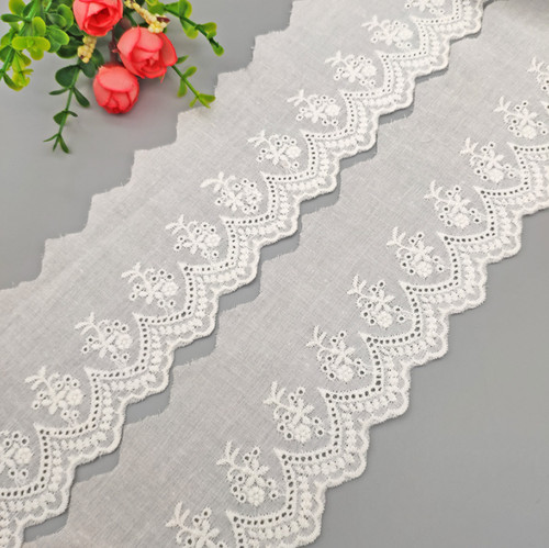 7cm white cotton broderie - white,
